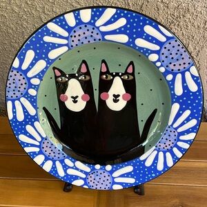 *HOST PICK* 2005 Sharon Bloom Designs 10.5” hand-painted/glazed plate,black cats